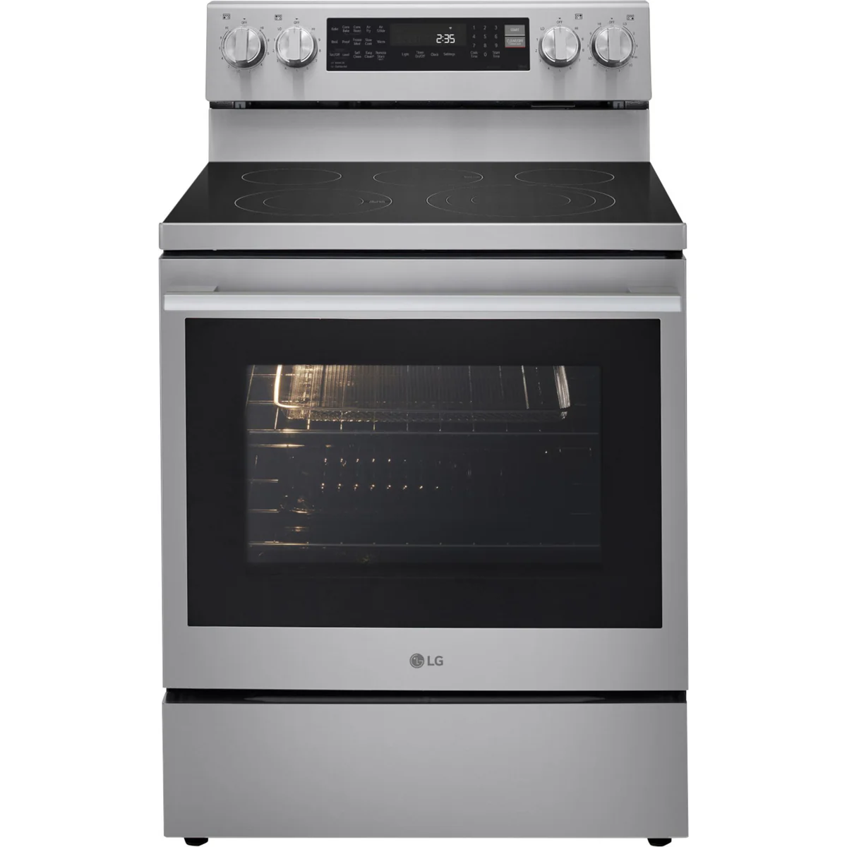 LG 6.3 Cu.Ft. Smart Electric Freestanding Range with Air Fry & InstaView® – PrintProof® Stainless Steel (LREN6325XE)